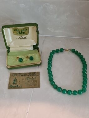 Far East Jade By Haskell - Vintage Necklace and Earring Set